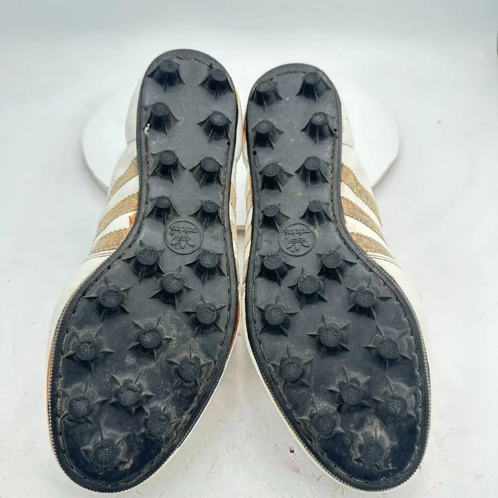 Vintge Adidas Triple Crown Men Size 8.5 Made In Taiwan White Beige Cleats Shoes